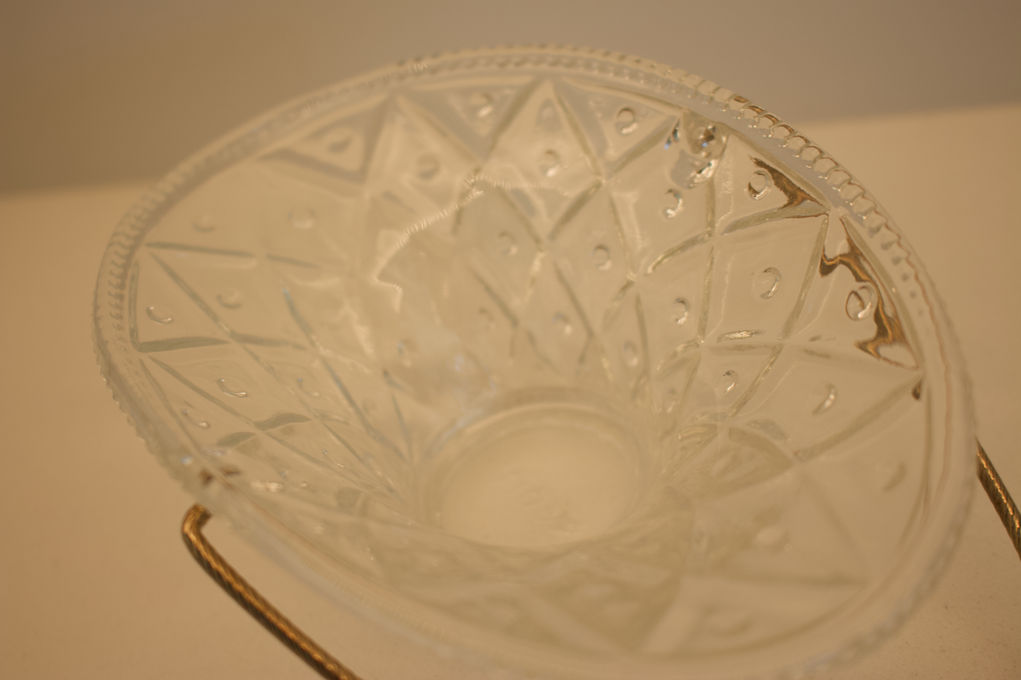 Vintage Avon Diamond-Point Glass Basket with Rope Metal Handle