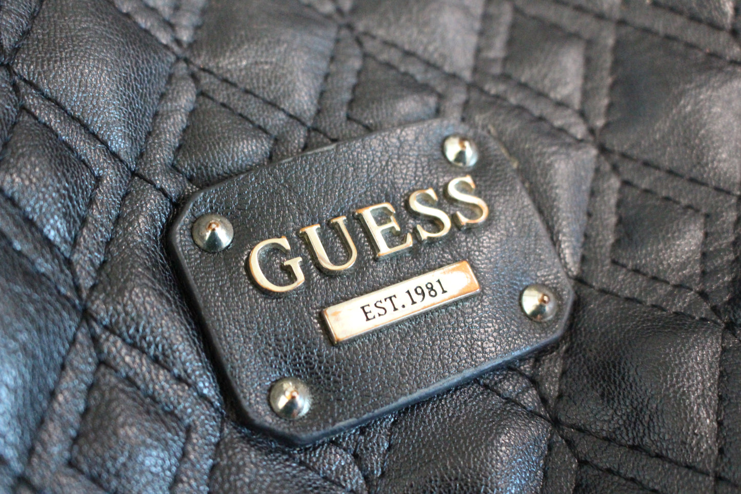 Vintage Guess Black Faux Quilted Leather Shoulder Bag