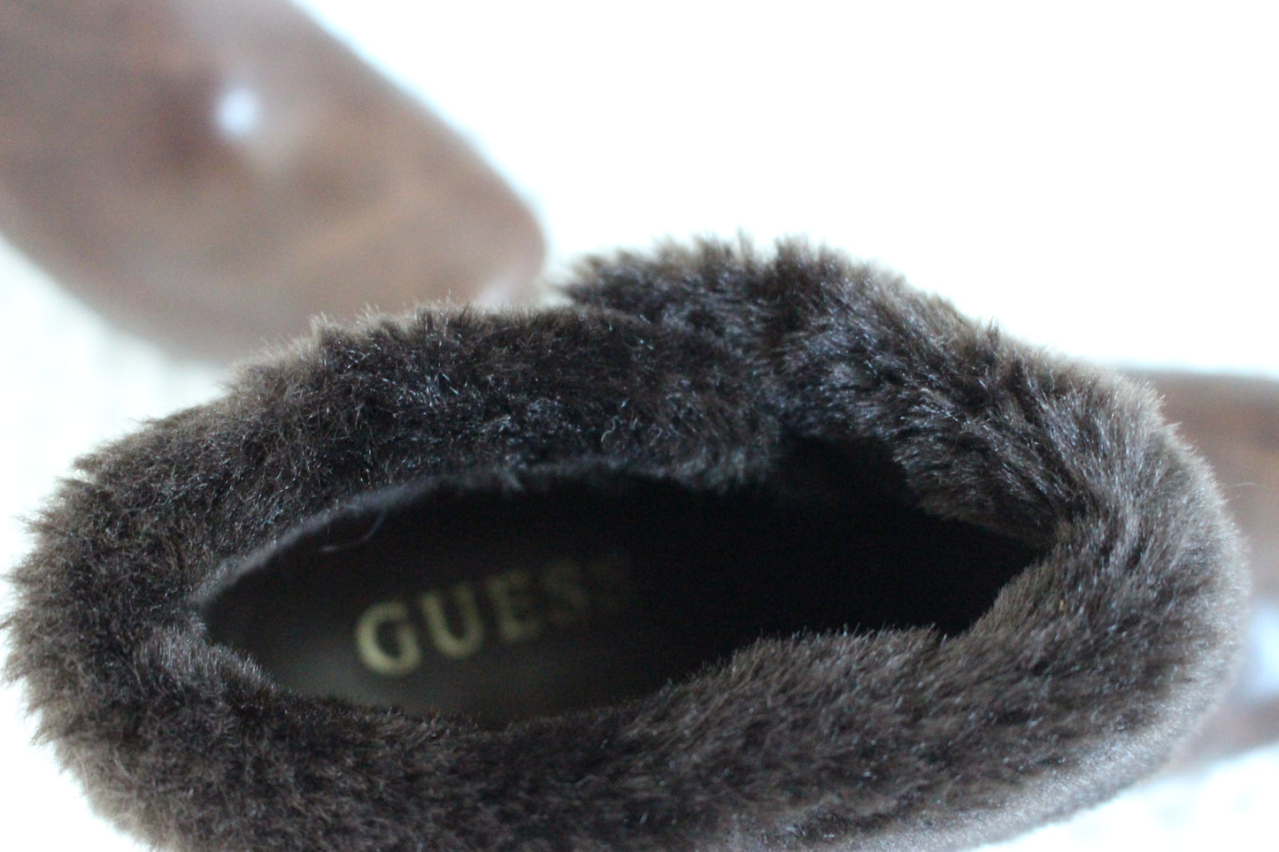 Vintage Guess Brown Leather Ankle Boots with Faux Fur Trim
