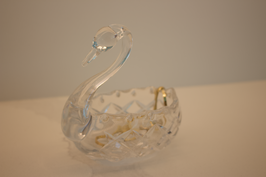 Vintage Mid-Century Pressed-Glass Swan Dish