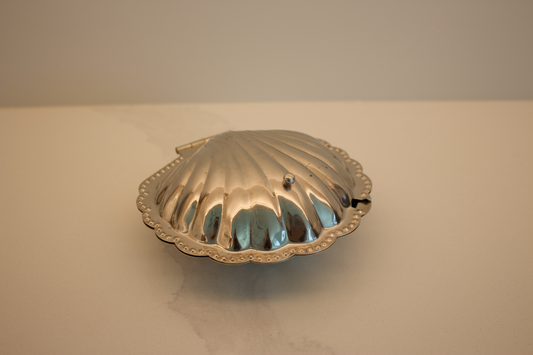 Vintage Silver-Plated Shell Caviar Dish with Glass Liner
