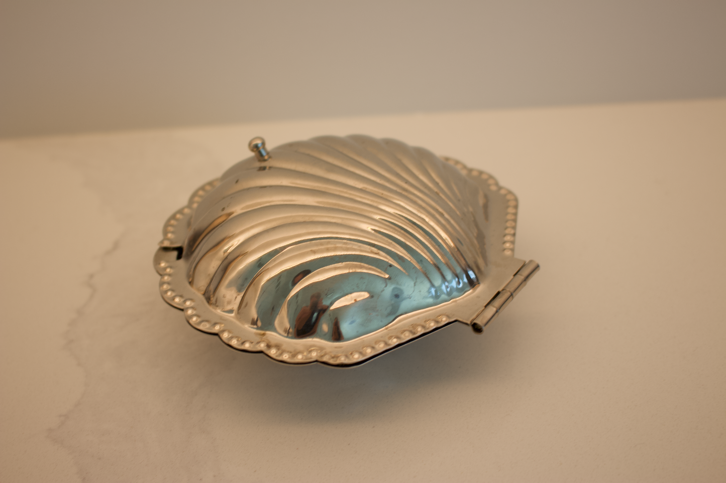 Vintage Silver-Plated Shell Caviar Dish with Glass Liner