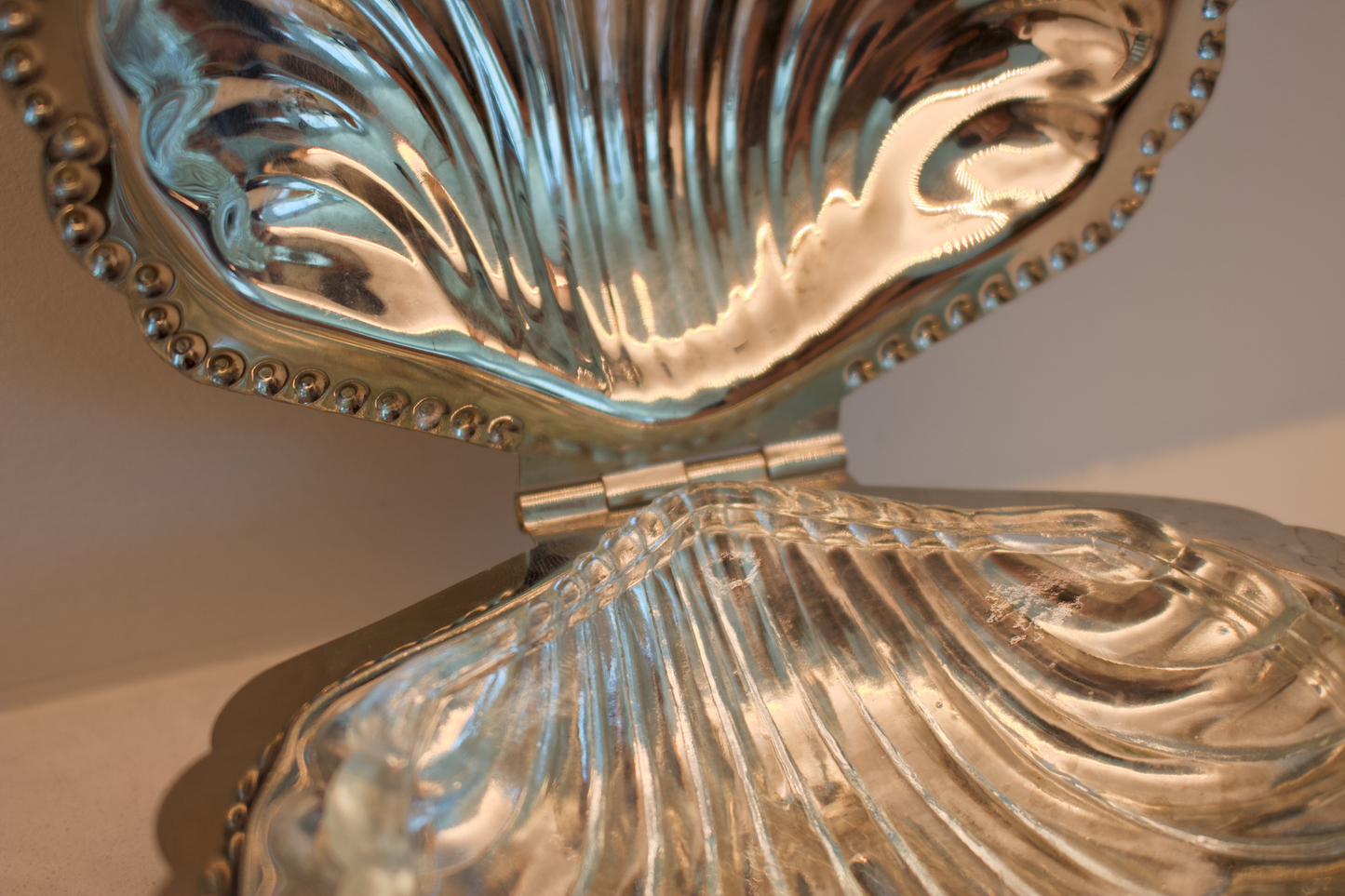 Vintage Silver-Plated Shell Caviar Dish with Glass Liner