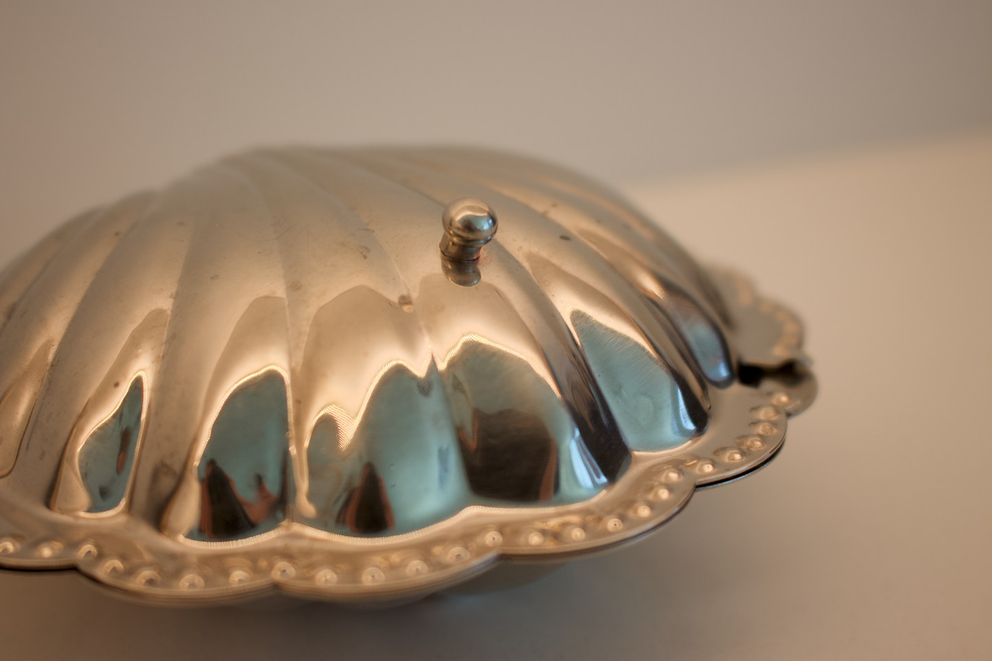 Vintage Silver-Plated Shell Caviar Dish with Glass Liner