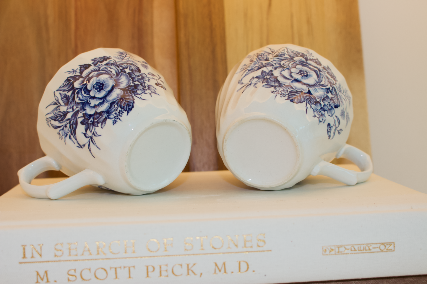 Set of 2 Vintage Blue and White Floral Teacups