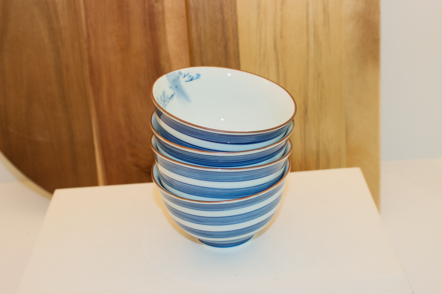 Set of 4 Vintage Blue & White Striped Rice Bowls
