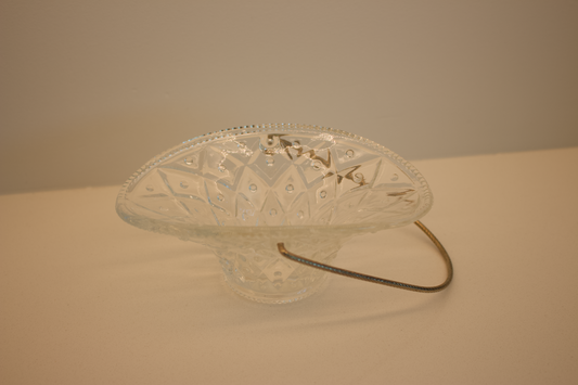 Vintage Avon Diamond-Point Glass Basket with Rope Metal Handle
