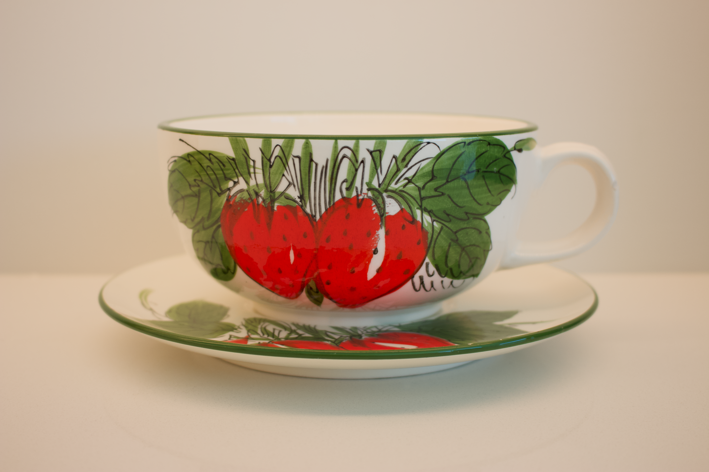 Vintage Strawberry Jumbo Cup and Saucer Set