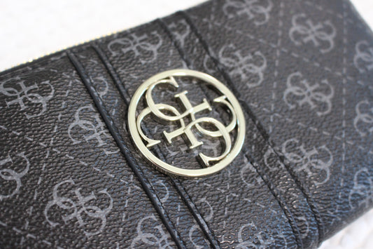 GUESS Black Wallet with Gold Emblem