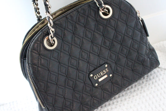 Vintage Guess Black Faux Quilted Leather Shoulder Bag