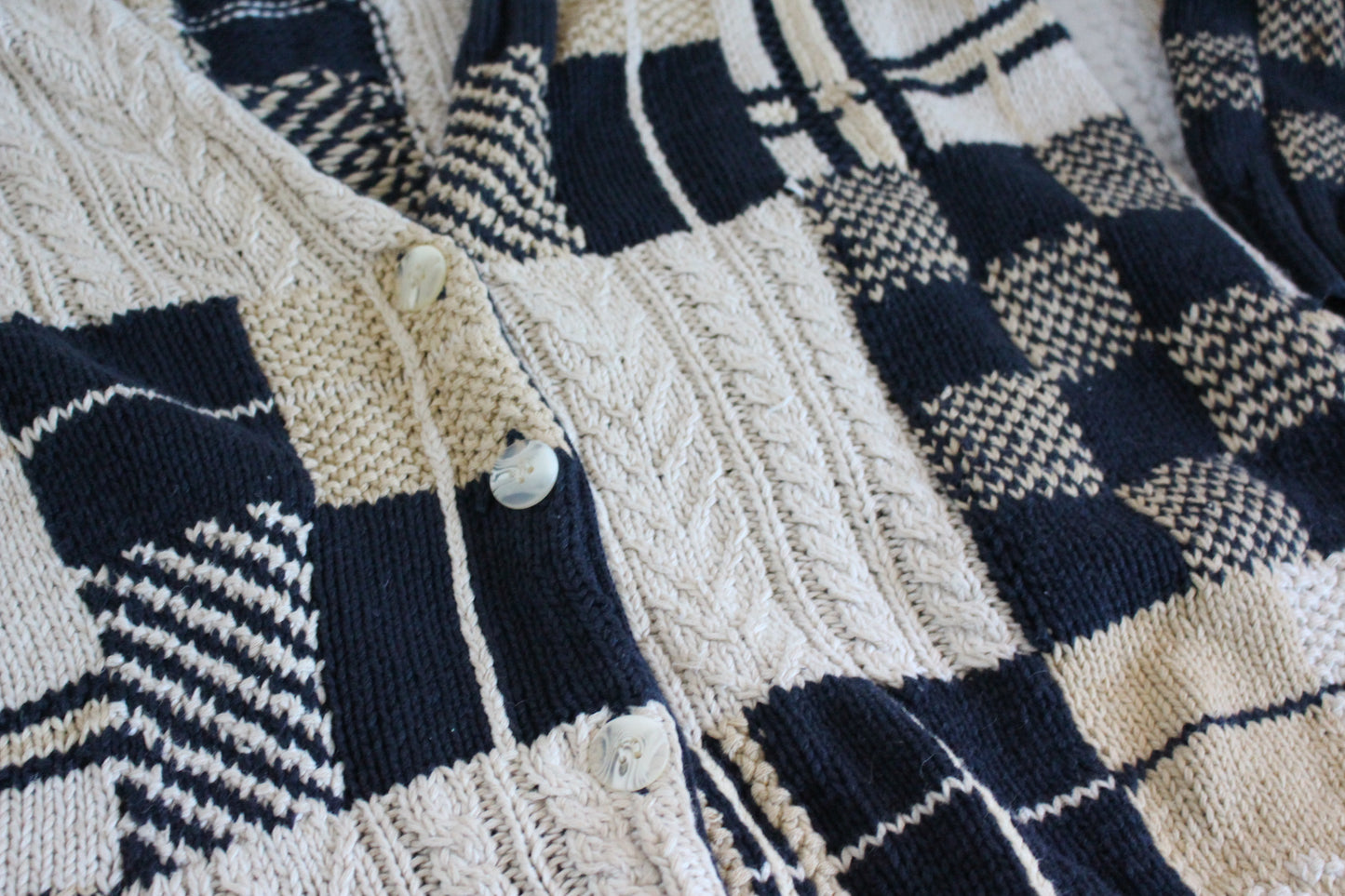 Oversized 90s Patchwork Chunky Knit Cardigan