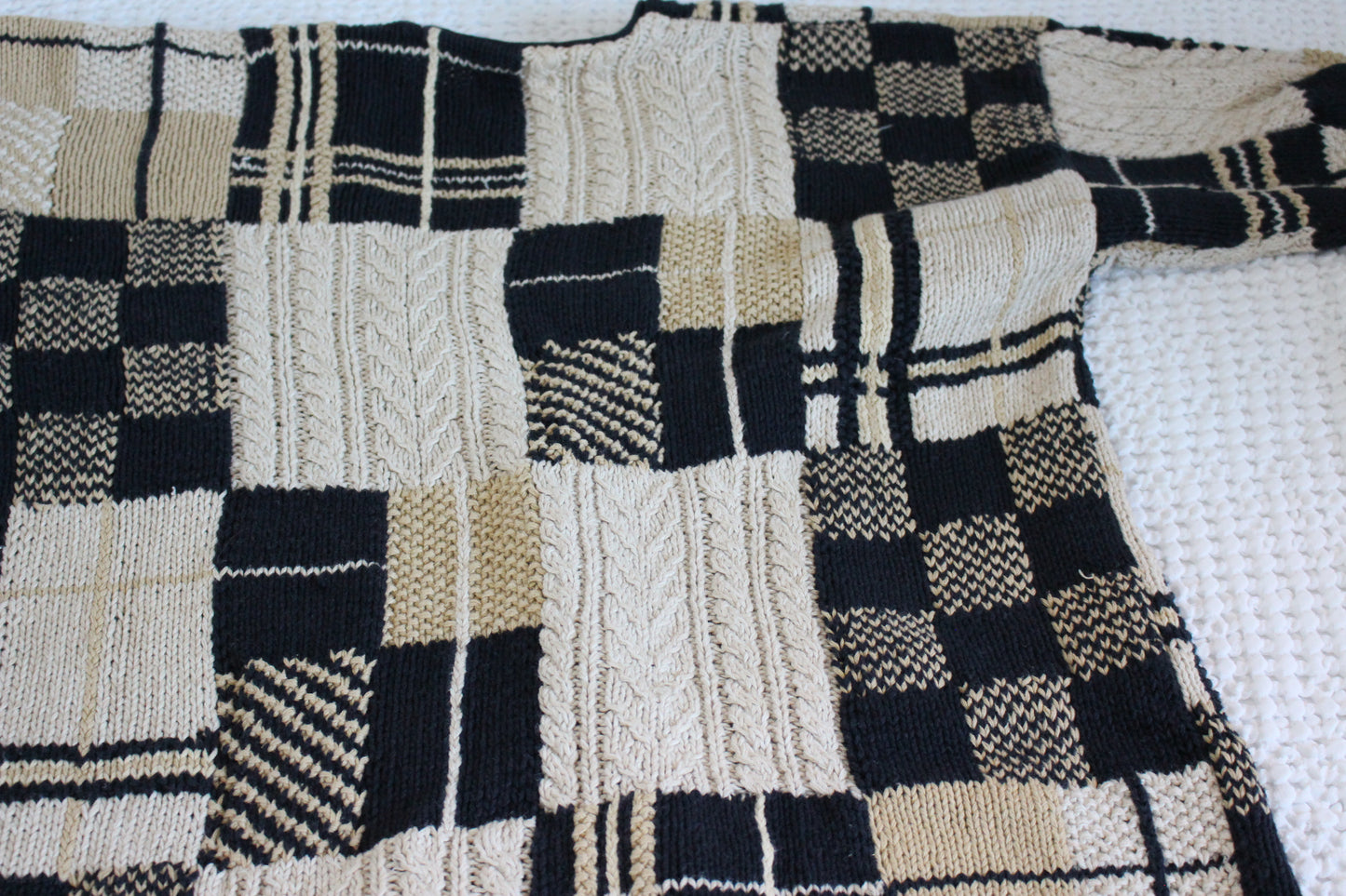 Oversized 90s Patchwork Chunky Knit Cardigan